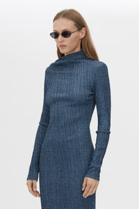 Cropped view CAMILLA AND MARC Orsa Midi Dress in Navy with long sleeves and a textured jersey finish.
