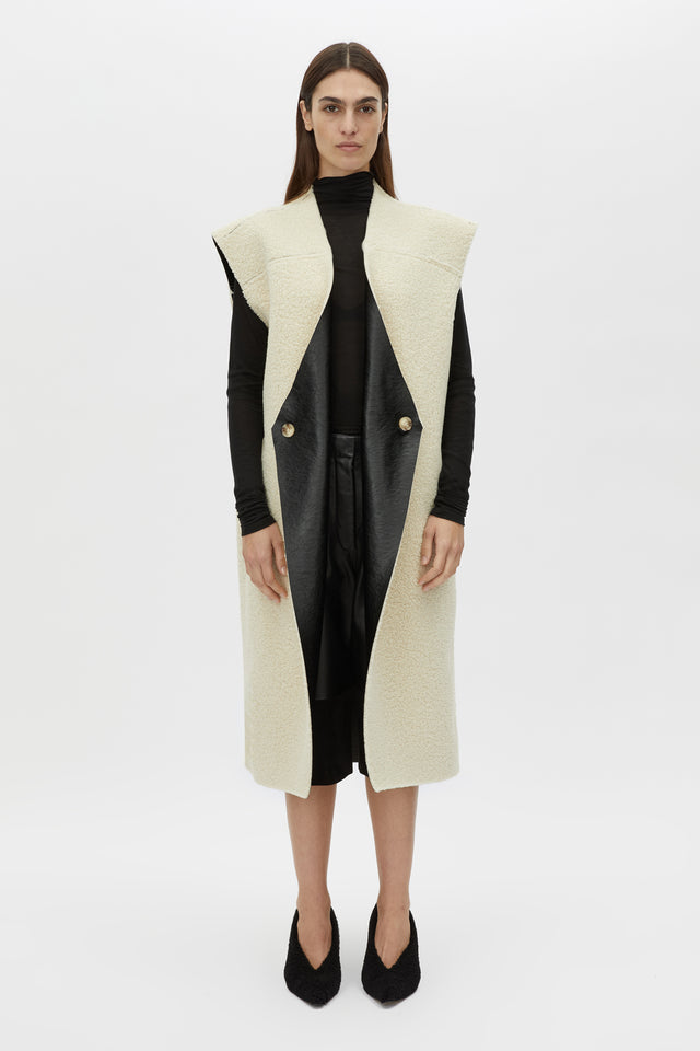Oswald Reverse Shearling Long Vest in Black CAMILLA AND MARC
