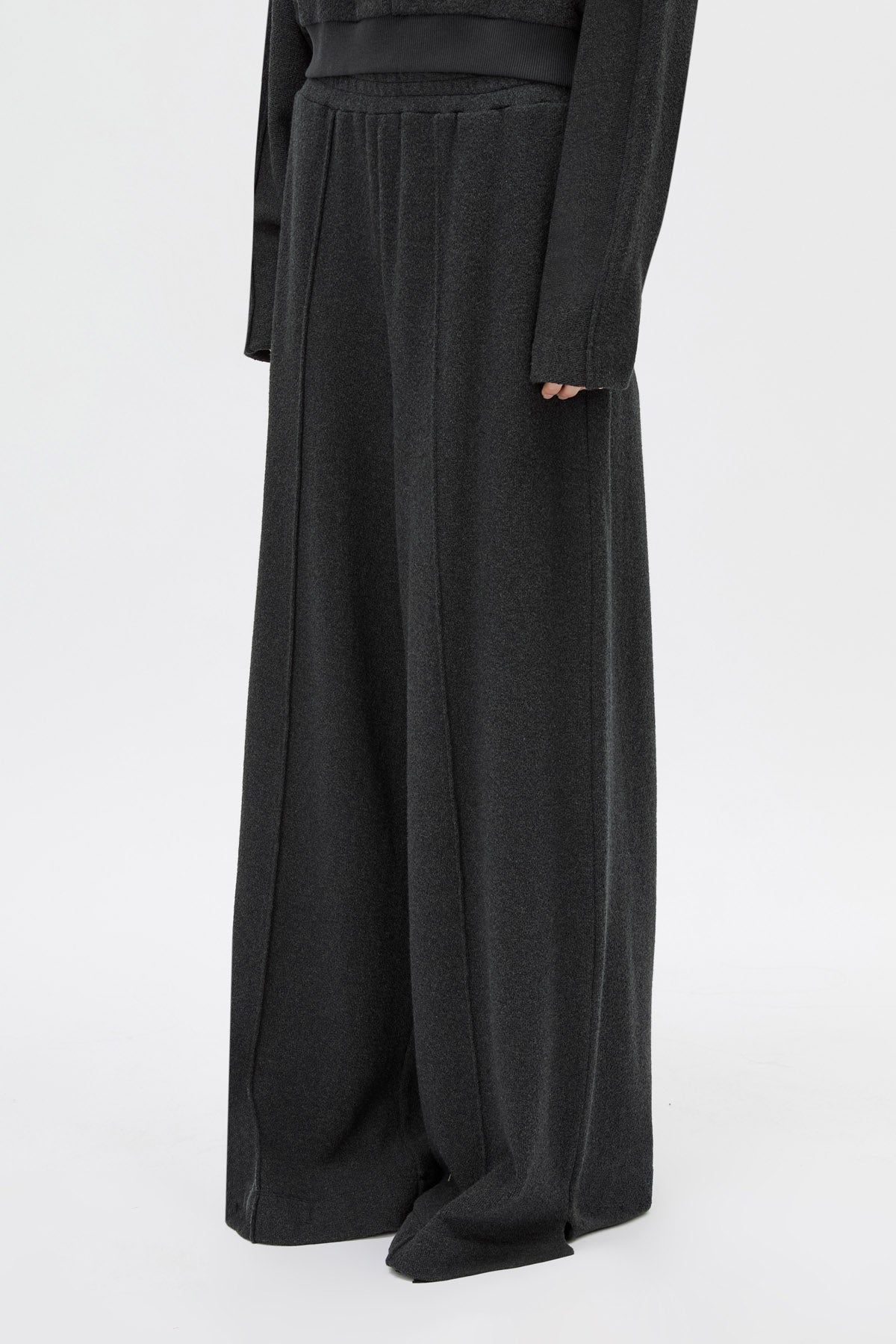 Cropped View CAMILLA AND MARC Pace Track Pant in charcoal grey with elasticated waist and wide-leg.