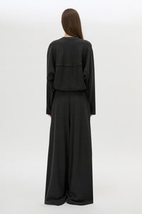 Back View CAMILLA AND MARC Pace Track Pant in charcoal grey with elasticated waist and wide-leg.