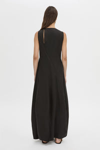 Back view CAMILLA AND MARC Paulena Maxi Dress in black with cocoon shaping and a straight neckline.