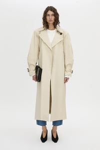 Front-styled view CAMILLA AND MARC Peretti long sleeve tee in white with wide shaped sleeves.