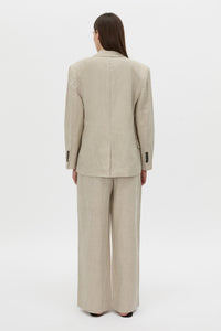 Back view CAMILLA AND MARC Phostre Linen Relaxed Blazer in sand soft tailoring fabrication.