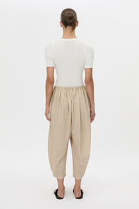 Back view CAMILLA AND MARC Pietro Gathered Wide Leg Pant in stone with a voluminous leg.