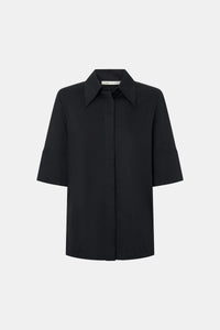Ghost view CAMILLA AND MARC Pique Short Sleeve Shirt in Black with a boxy silhouette and French‑cuff sleeves.