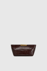 Front ghost view CAMILLA AND MARC Poppy Mini Bag in brown croc embossed leather.