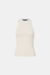 Ghost view CAMILLA AND MARC Raha high-neck tank in soft white with racked rib detailing at neckline and armhole.