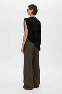Back view CAMILLA AND MARC Ravine Draped Top in Black with asymmetric silhouette.