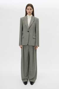 Front view CAMILLA AND MARC Ren Single Breasted Blazer in Charcoal Herringbone styled with the Ren Pant.