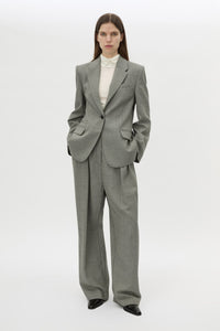 Front view CAMILLA AND MARC Ren Pant in Charcoal Herringbone with wide‑leg double pleats and tailored detailing.