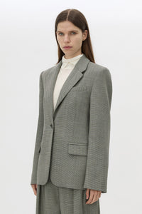 Cropped view CAMILLA AND MARC Ren Single Breasted Blazer in Charcoal Herringbone featuring 100% Australian Wool.