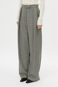 Cropped view CAMILLA AND MARC Ren Pant in Charcoal Herringbone with wide‑leg double pleats and tailored detailing.