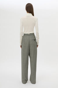 Back view CAMILLA AND MARC Ren Pant in Charcoal Herringbone with wide‑leg double pleats and tailored detailing.