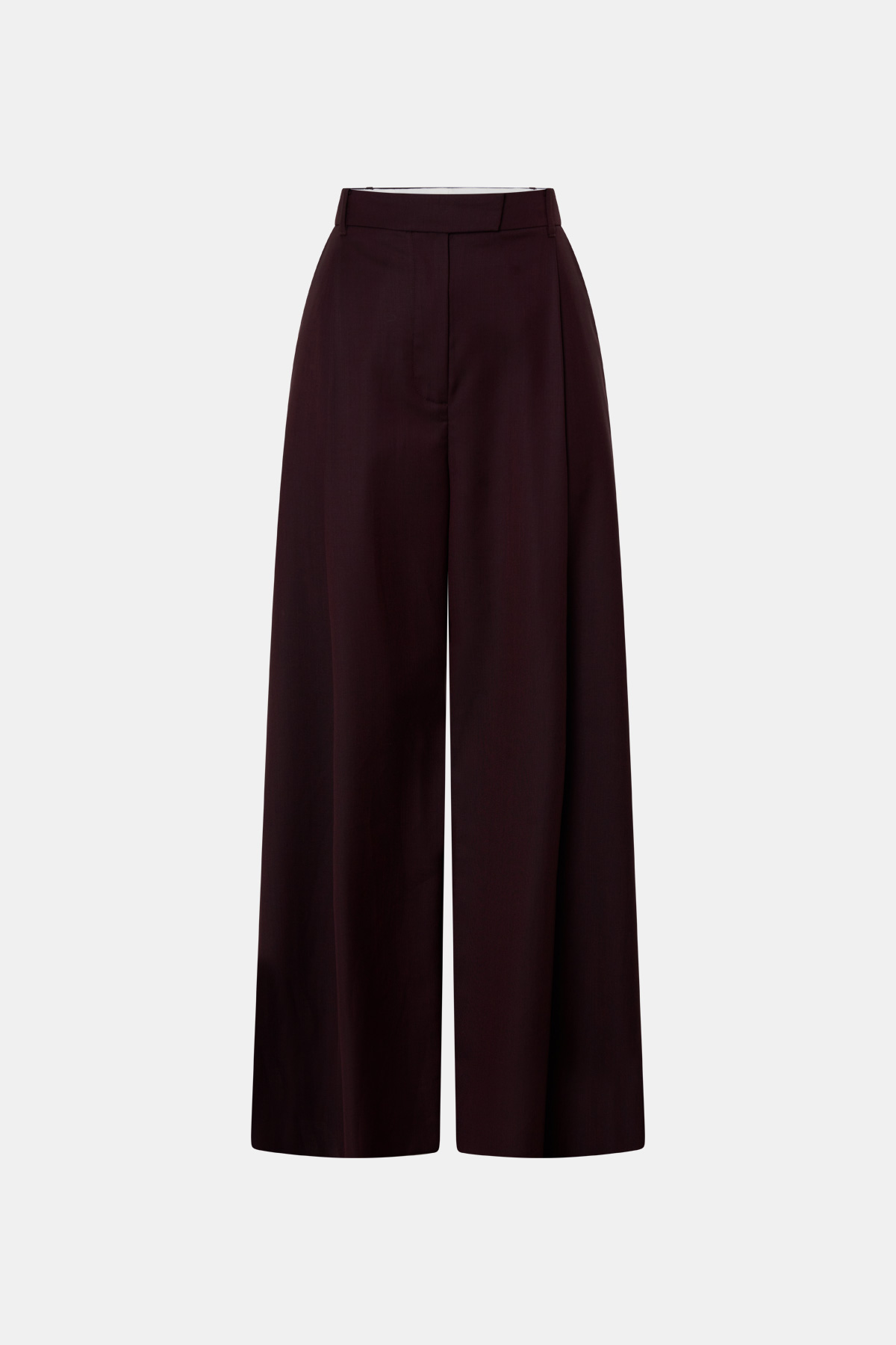 Ghost view CAMILLA AND MARC Revera Wide-Leg Pant in chocolate burgundy with tailored waistband and belt loops.