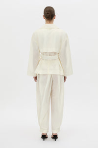 Back view CAMILLA AND MARC Rhia Sheer Cropped Trench in ivory white with a relaxed fit.