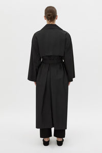 Back view CAMILLA AND MARC Rhia Sheer Full Length Trench in black with a relaxed fit.