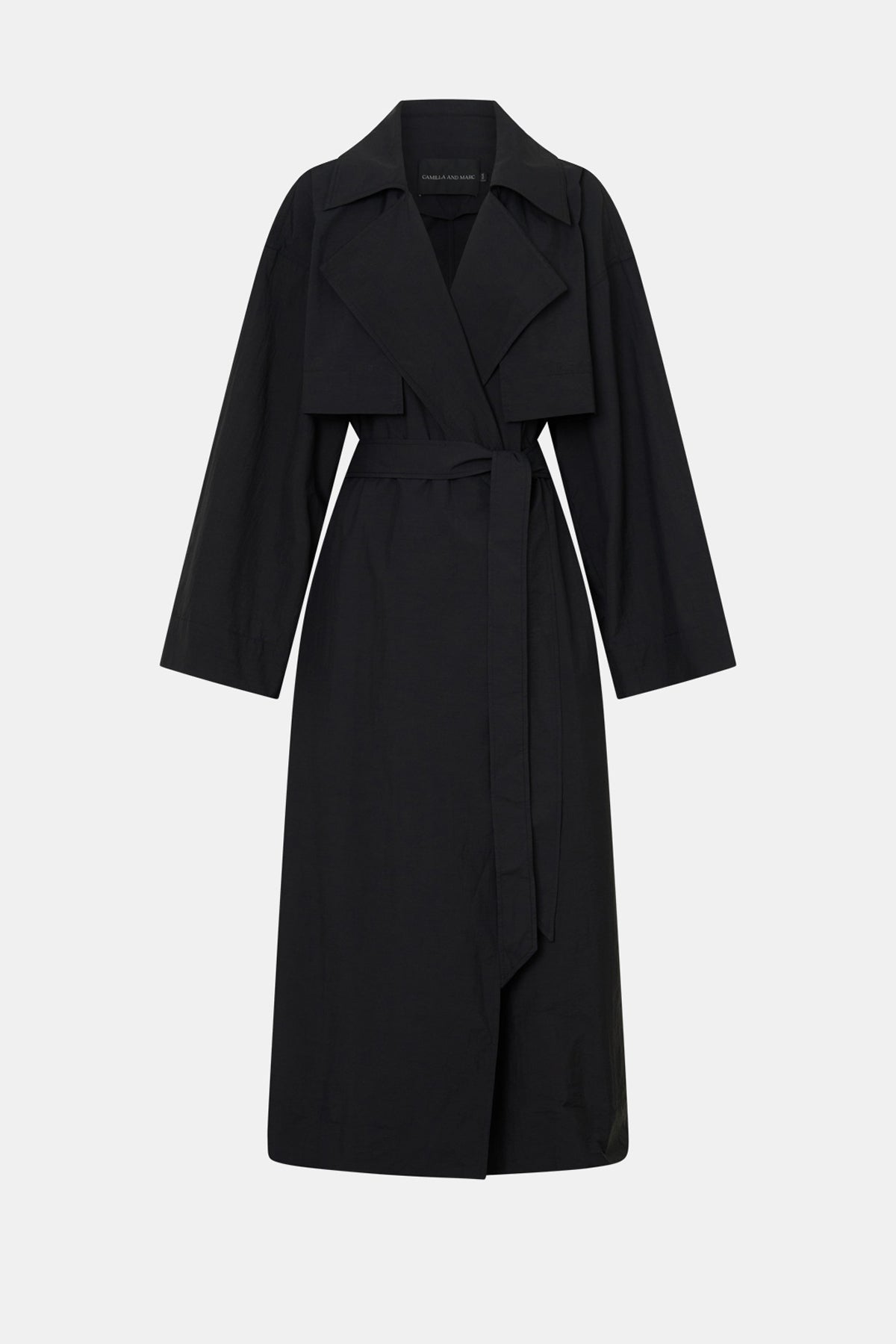 Ghost view CAMILLA AND MARC Rhia Sheer Full Length Trench in black with a relaxed fit.