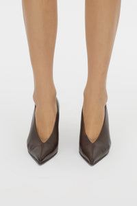 Front view CAMILLA AND MARC Rhys Leather Pump in Espresso made from Spanish Nappa with pointed toe silhouette.  