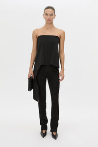 Front view CAMILLA AND MARC high-waisted Romina Pant in black stretch suede fabrication.