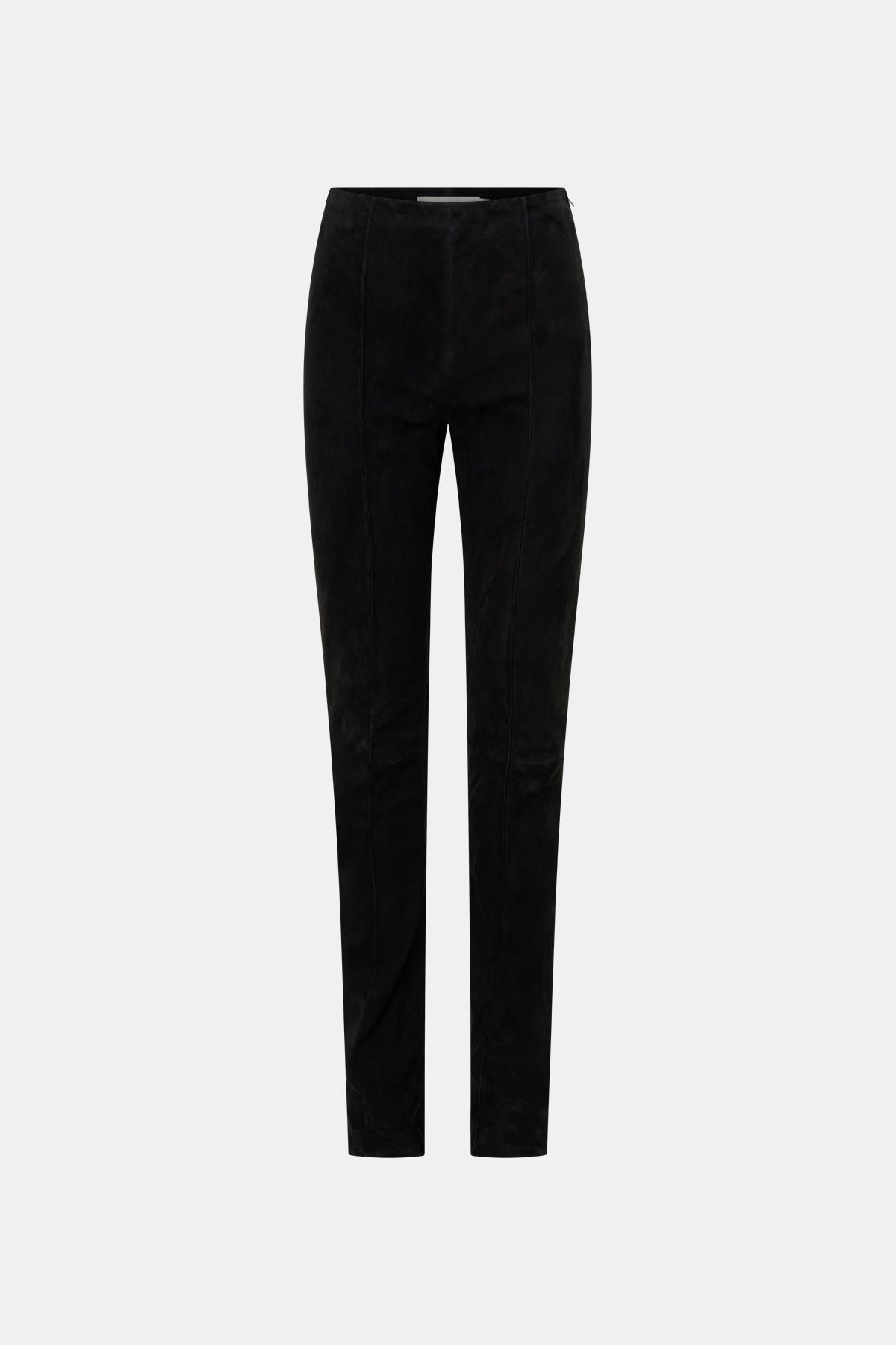 Ghost view CAMILLA AND MARC high-waisted Romina Pant in black stretch suede fabrication.