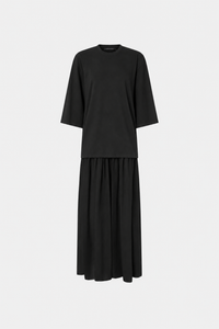 Ghost view CAMILLA AND MARC Romy Contrast Maxi Dress in black with upper cotton tee‑shirt and sheer voile extension.