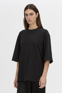 Cropped view CAMILLA AND MARC Romy Oversized Tee in black with tubular ribbed bound neckline.