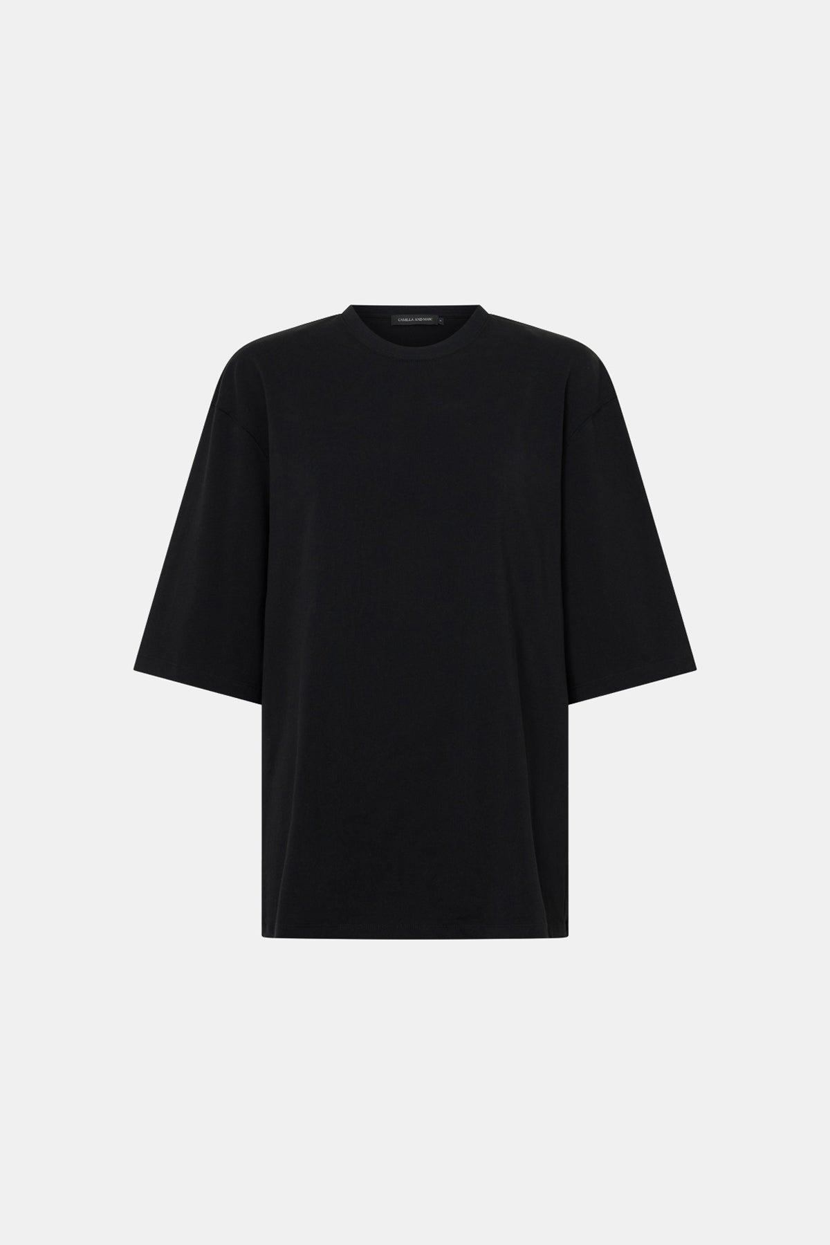 Ghost view CAMILLA AND MARC Romy Oversized Tee in black with tubular ribbed bound neckline.