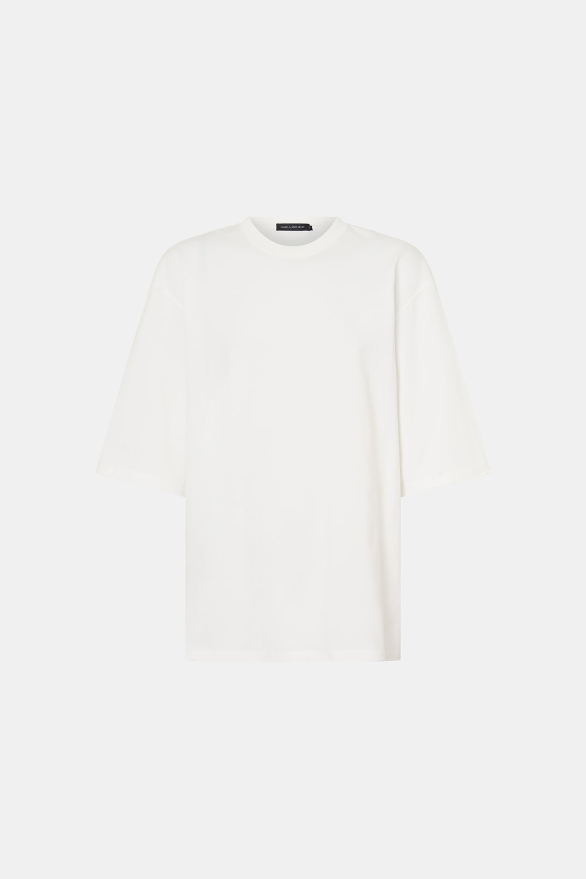 Ghost view CAMILLA AND MARC Romy Oversized Tee in white with tubular ribbed bound neckline.
