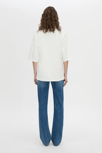 Back view CAMILLA AND MARC Romy Oversized Tee in white with tubular ribbed bound neckline.