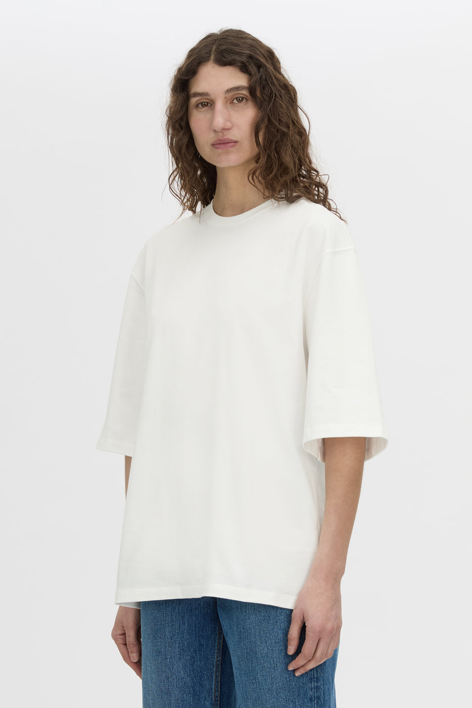 Cropped view CAMILLA AND MARC Romy Oversized Tee in white with tubular ribbed bound neckline.