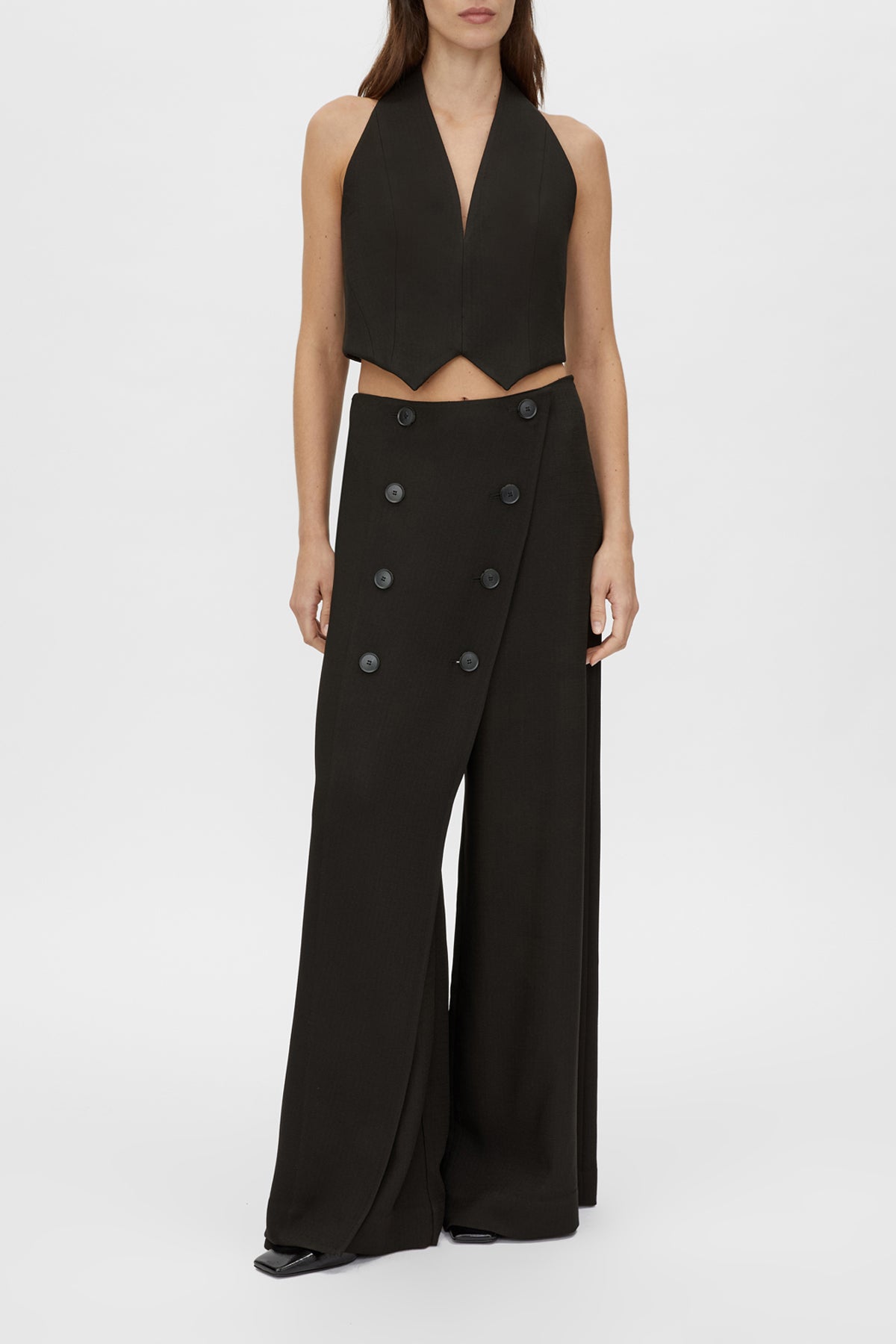 Rover Pant - CAMILLA AND MARC Rover black high-waisted wrap pant with button detail