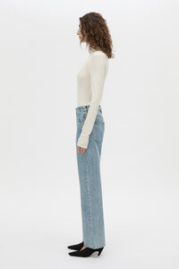 Side view CAMILLA AND MARC Rune Denim Jean in Light Blue.