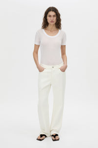 Front-styled-2 view CAMILLA AND MARC Rune Denim Jean in Salt White.