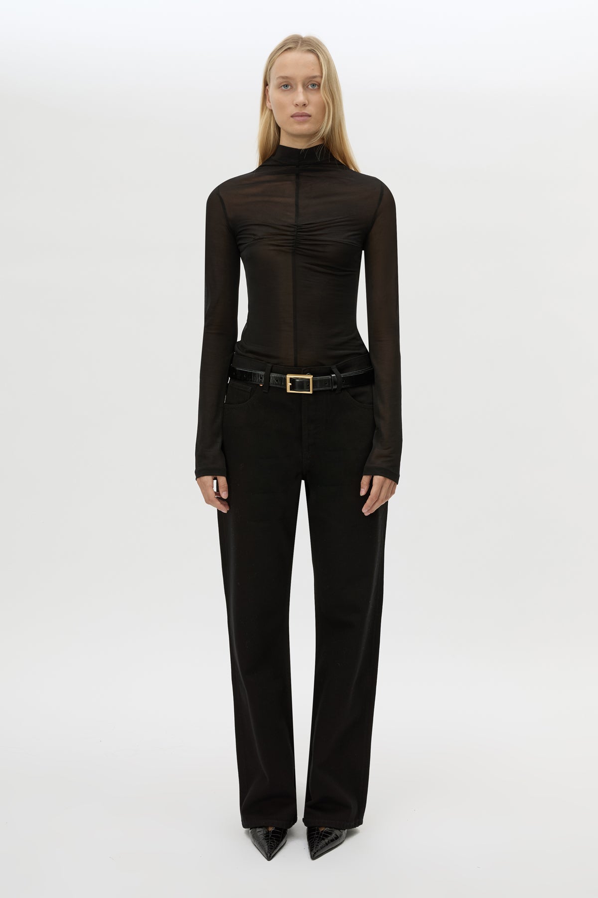 Front view CAMILLA AND MARC Rune Denim Jean in Black with a mid‑rise straight‑leg fit.