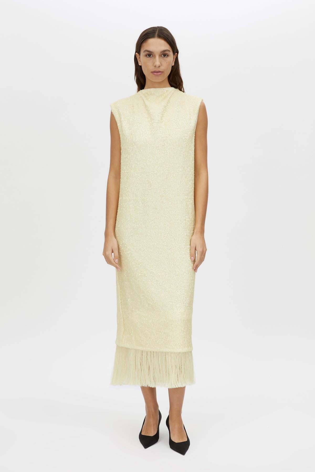 Sabel Maxi Dress - CAMILLA AND MARC Sabel sequin lemon yellow sleeveless maxi dress with fringing