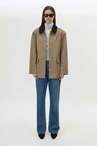 Front view CAMILLA AND MARC Sage Check Jacket in Walnut Check.