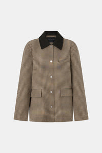 Ghost view CAMILLA AND MARC Sage Check Jacket in Walnut Check with denim detailing and contrast collar.