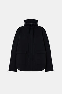 Ghost view CAMILLA AND MARC Salem Bonded Fleece Jacket in black with high collared neckline.