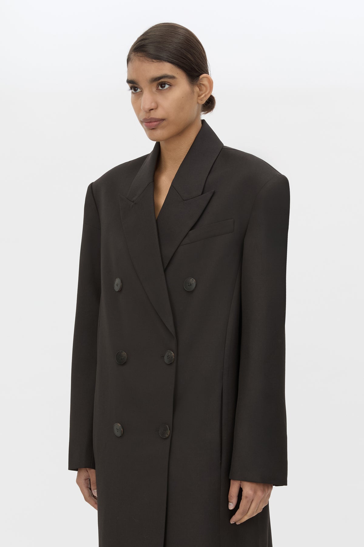 Saxony Double Breasted Coat in Espresso Pindot - CAMILLA AND MARC® C&M