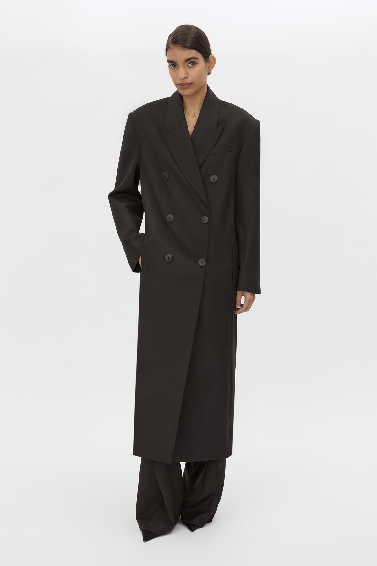Saxony Double Breasted Coat in Espresso Pindot - CAMILLA AND MARC® C&M
