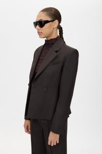 Cropped view CAMILLA AND MARC Saxony Fitted Blazer in Espresso Pindot with double‑breasted closure, and tailored waist.