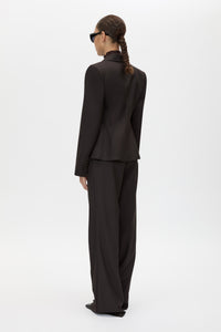 Back view CAMILLA AND MARC Saxony Fitted Blazer in Espresso Pindot with double‑breasted closure, and tailored waist.