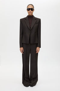 Front styled view CAMILLA AND MARC Saxony Fitted Blazer in Espresso Pindot with double‑breasted closure, and tailored waist.