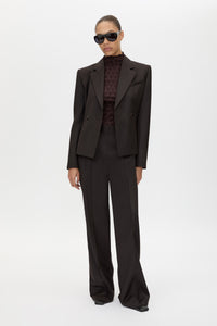 Front view CAMILLA AND MARC Saxony Fitted Blazer in Espresso Pindot with double‑breasted closure, and tailored waist.