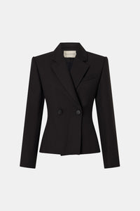 Ghost front view CAMILLA AND MARC Saxony Fitted Blazer in Espresso Pindot with double‑breasted closure, and tailored waist.