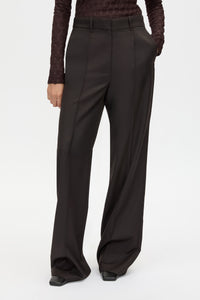Cropped view CAMILLA AND MARC Saxony High Waisted Pintuck Pant in Espresso Pindot featuring a tailored silhouette.
