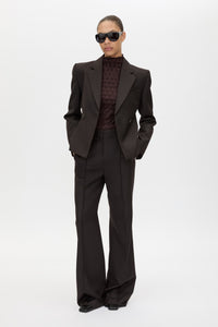 Front view CAMILLA AND MARC Saxony High Waisted Pintuck Pant in Espresso Pindot featuring a tailored silhouette.