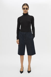 Front Image - CAMILLA AND MARC Scope Short denim, textured mid-rise short in ink.