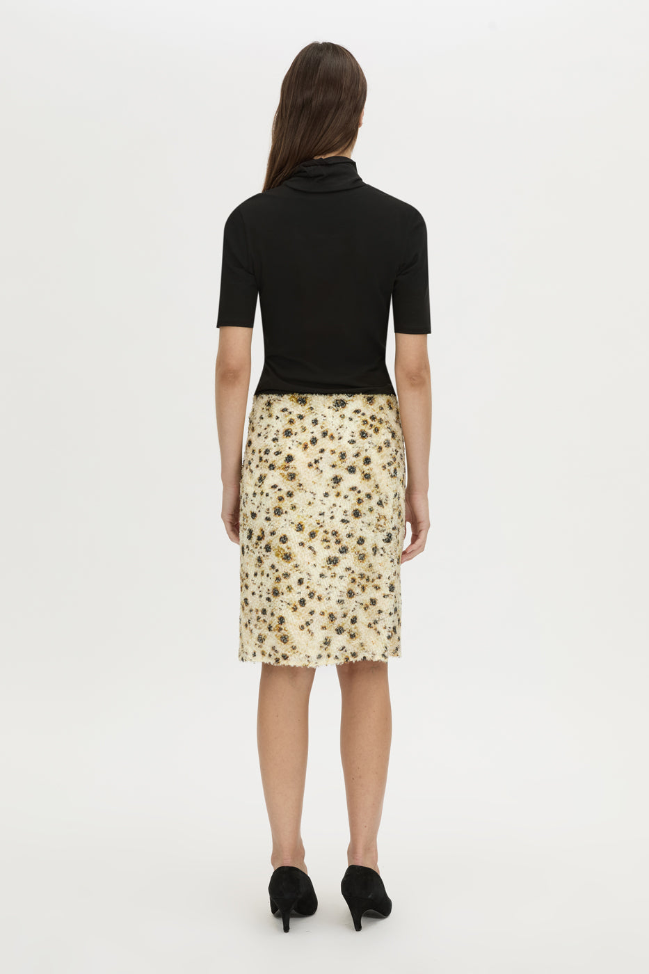 Back view CAMILLA AND MARC Sentra Midi Skirt in Sentra print with knee-length pencil‑skirt design.