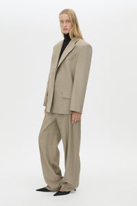Three quarter view CAMILLA AND MARC Seri Blazer in Stone Marle with contrast felt undercollar.